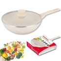 Patelnia WOK 28 cm z pokrywką i powłoką marmurową nieprzywierająca kremowa indukcja gaz Klausberg