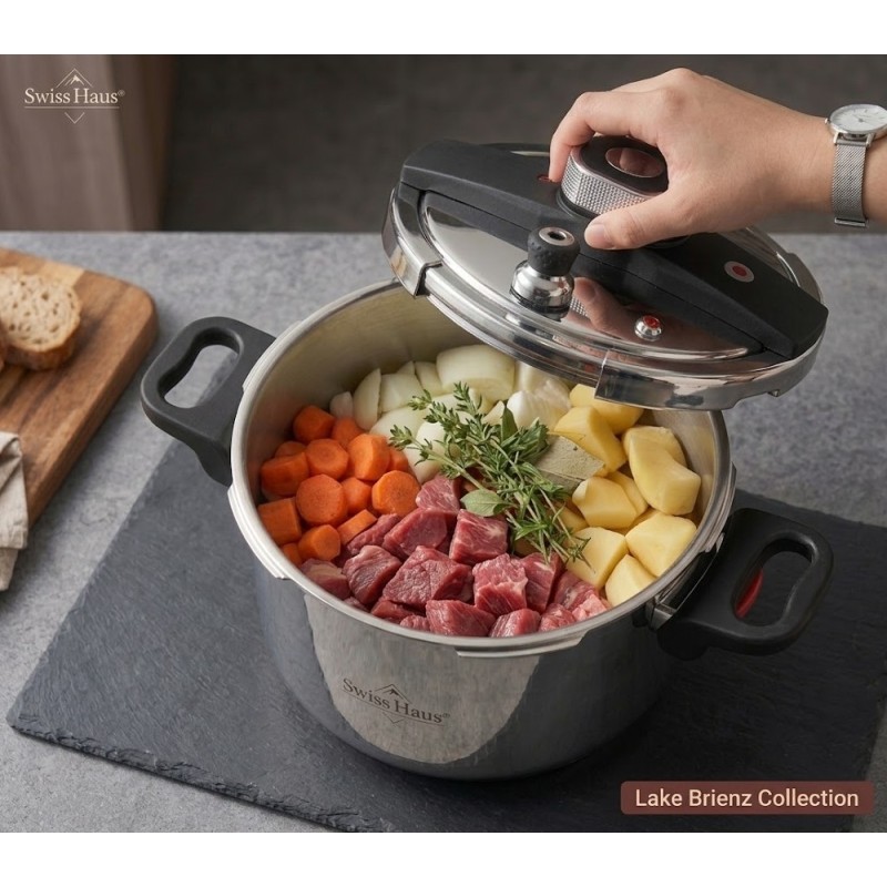 Szybkowar ze stali nierdzewnej 8 litrów 24 cm Swiss Haus Lake Brienz garnek ciśnieniowy próżniowy