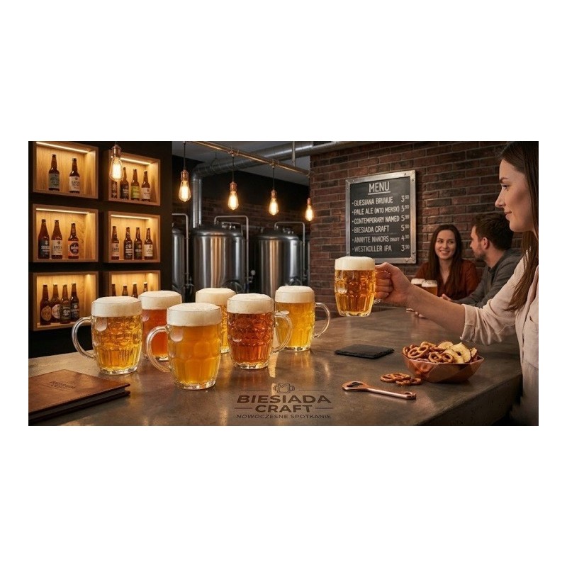 Kufle do piwa 540 ml GierekHoff Beer z uchem szklany zestaw kufli 6 sztuk