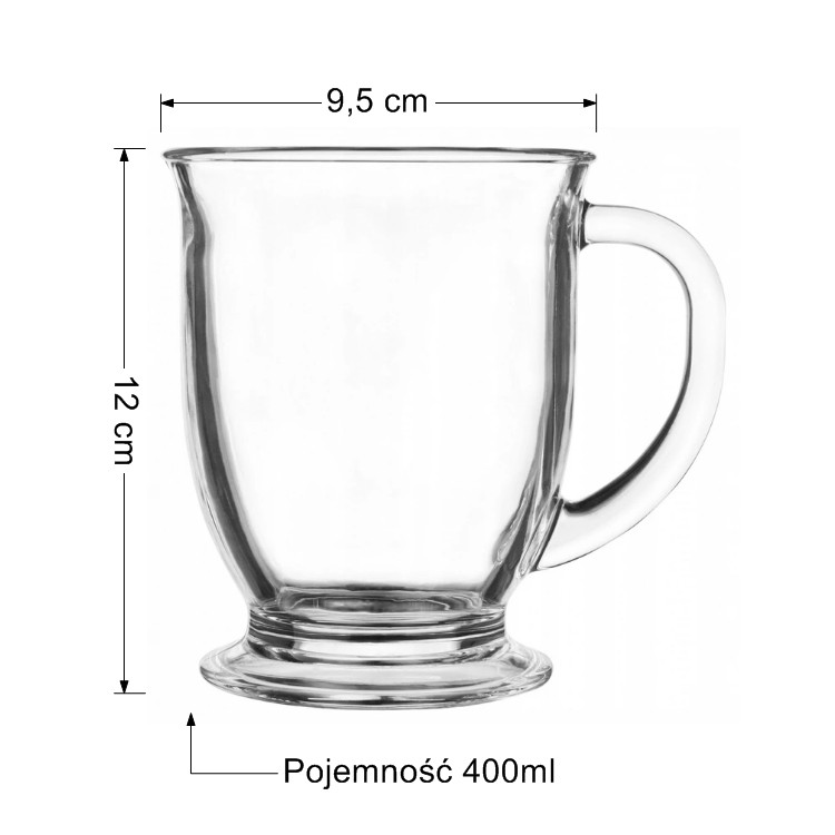 Szklanki z uchem 400 ml duże GierekHoff Mega Vista szklany kubek na nóżce do kawy herbaty drinków deserów kubas