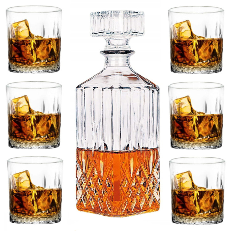 Zestaw do whisky karafka szklana 850 ml i 6 grubych szklanek 280 ml GierekHoff Royal Diamond