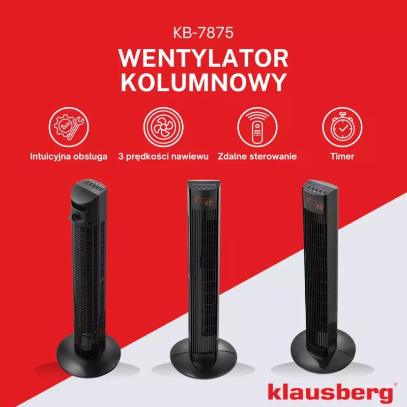 Wentylator podłogowy kolumnowy Klausberg KB 7875 wiatrak stojący 45W LCD pilot
