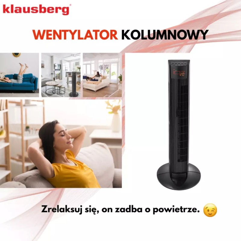 Wentylator podłogowy kolumnowy Klausberg KB 7875 wiatrak stojący 45W LCD pilot