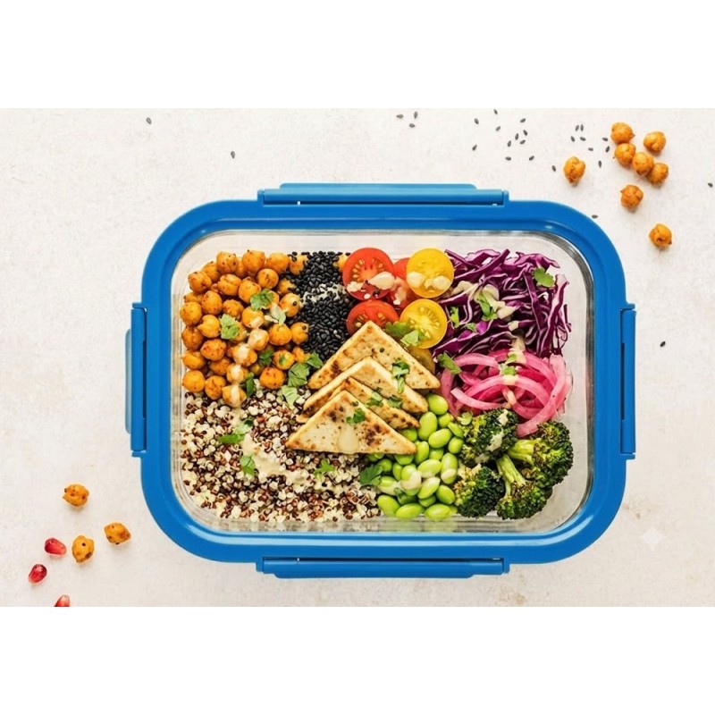 Zestaw 3 pojemników szklanych lunchbox GierekHoff Corio Glass żaroodporne hermetyczne prostokątne GH 1117