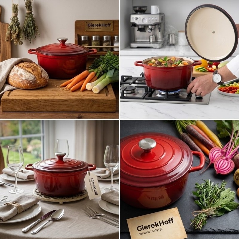 Garnek żeliwny emaliowany 4 L GierekHoff Żeliwna Tradycja kociołek czerwony 22 cm GH 6003