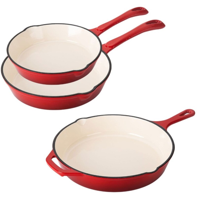 Zestaw 3 patelnie żeliwne emaliowane 20/25/30 cm GierekHoff Żeliwna Tradycja ciężkie głębokie indukcja gaz ognisko grill GH 6002