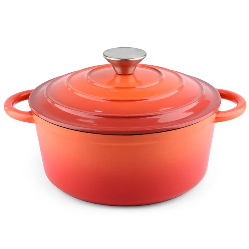Zestaw garnków 20/22/24 cm i patelnia 25 cm żeliwne emaliowane GierekHoff Żeliwna Tradycja ciężkie pomarańczowe GH 6019