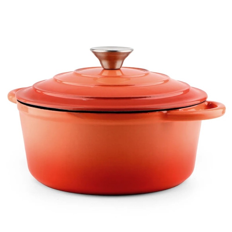Zestaw garnków 20/22/24 cm i patelnia 25 cm żeliwne emaliowane GierekHoff Żeliwna Tradycja ciężkie pomarańczowe GH 6019
