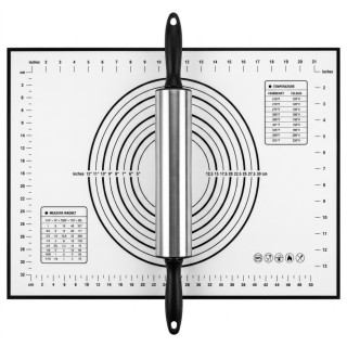 Stolnica silikonowa do ciasta mata 60x40 cm szara zestaw z wałkiem Elitehoff