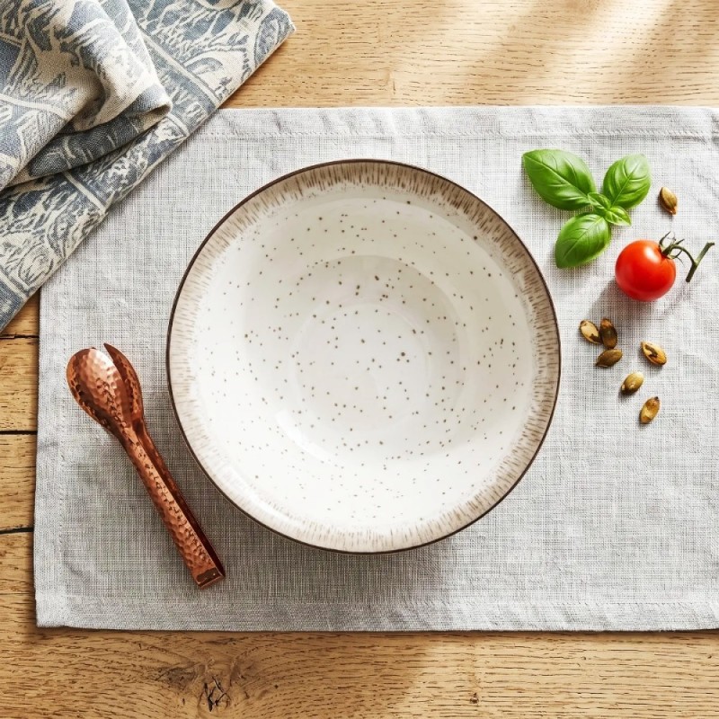 Serwis obiadowy porcelana 18 elementów Atom Hello Sand beżowe talerze dla 6 osób nakrapiane
