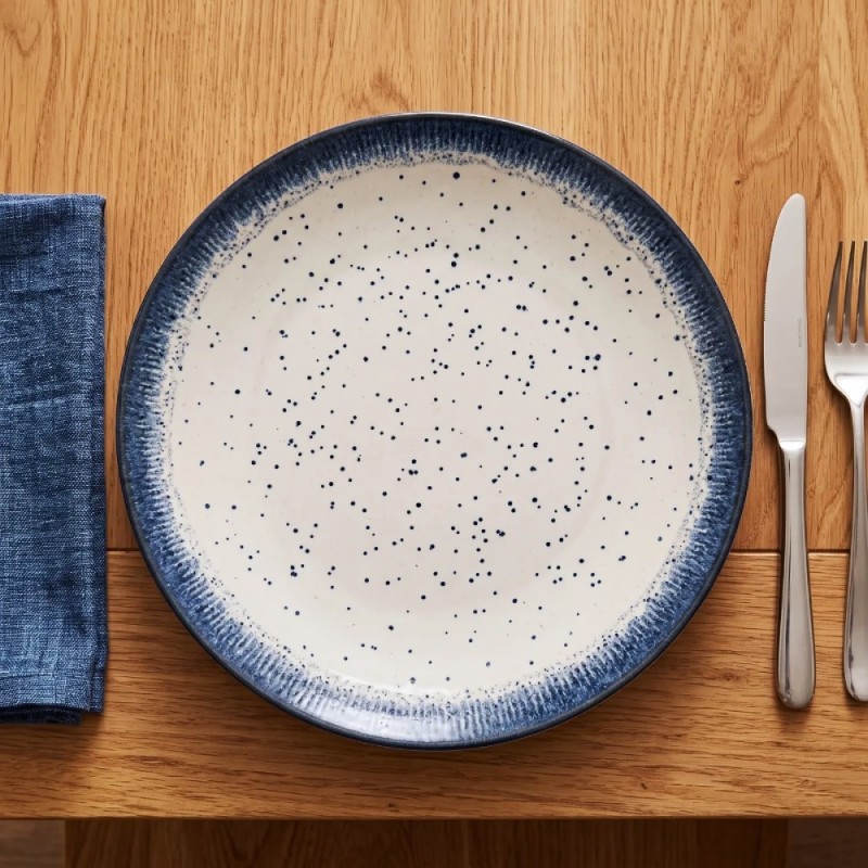Serwis obiadowy porcelana 18 elementów Atom Hello Blue talerze dla 6 osób granatowe nakrapiane