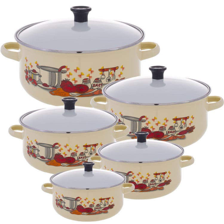 Garnki emaliowane Klausberg KB 7170 zestaw garnków emaliowane garnek GAZ emalia Cream Garnki emaliowane Klausberg KB 7170 zestaw garnków emaliowane garnek GAZ emalia Cream