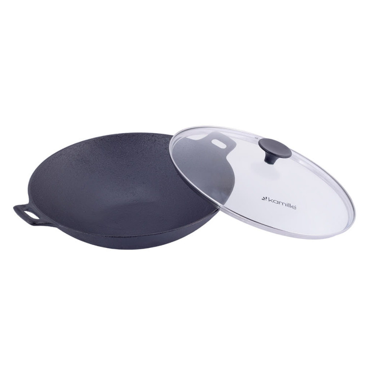 Wok żeliwny z pokrywką Kamille KM 4814V na indukcję 30 cm Big