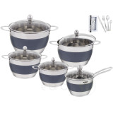 Garnki stalowe na indukcję Hoffner HF 9947 zestaw garnków szare