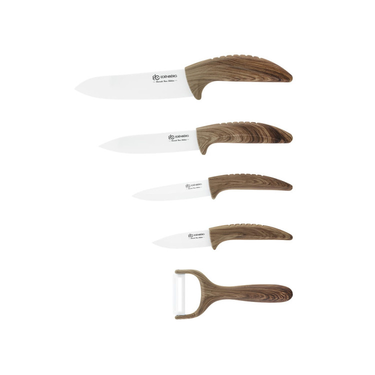 Noże ceramiczne Edenberg EB 7751 kuchenne z obieraczką 4 noże w kolorze drewna Noże ceramiczne Edenberg EB 7751 kuchenne z obieraczką 4 noże w kolorze drewna